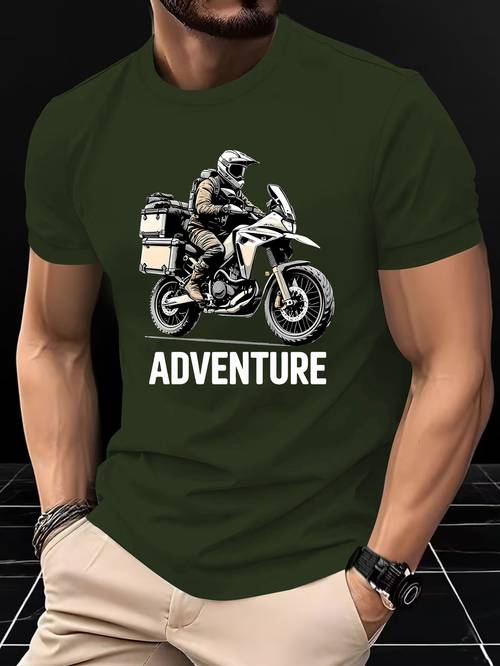 item picture mens graphic print t shirt with motorcycle adventure design free and trend summer casual comfortable tee mens top suitable for daily gym workouts and running