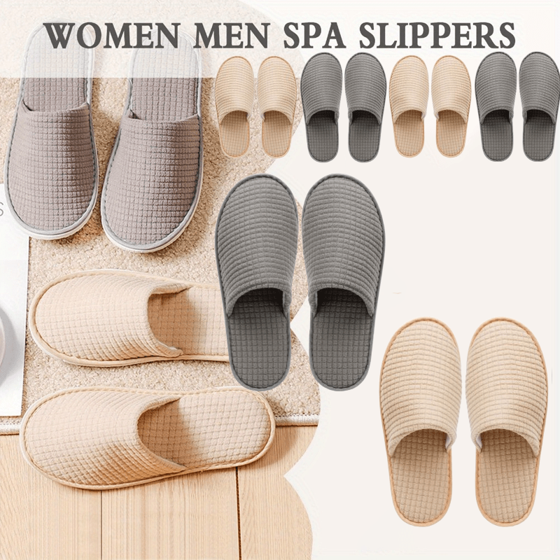 

6 Pairs Of Spa Slippers - Soft Wool, Non-slip Sole, Washable & Reusable - Beige, Gray, Light Brown - Home, Travel, Hotels, Spa ,