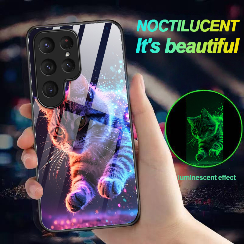TEMU Phone Case: Neon Sparkle Cat Light Phone Case Shockproof Luminous Without Power For Galaxy