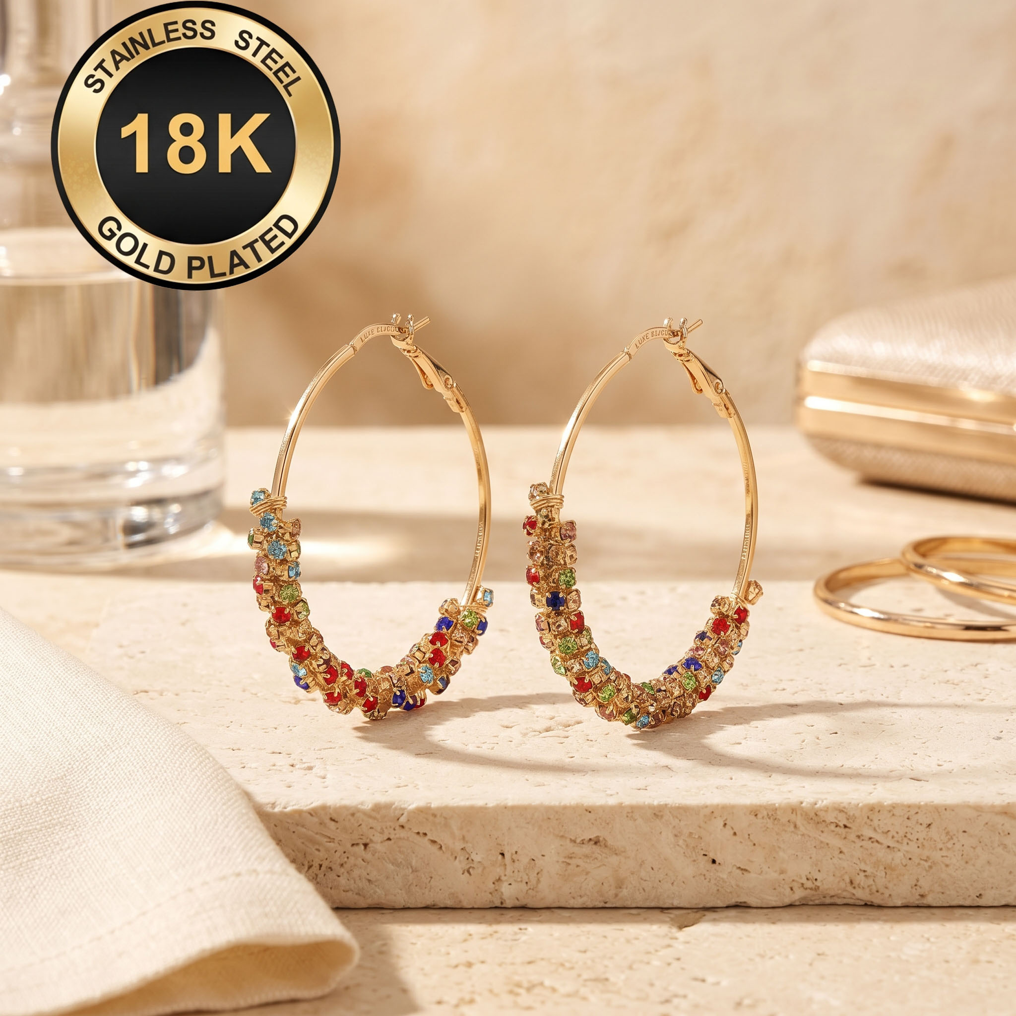 Women's 18K Gold Plated Ethnic Bohemian Large Hoop Earrings