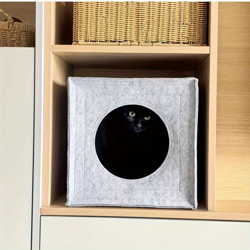 2pcs felt cat bed combination pack 1 comfortable felt cat bed 1 random coaster soft washable foldable semi enclosed square cat bed suitable for cats and small dogs comfortable for   easy to assemble portable design Product details 4