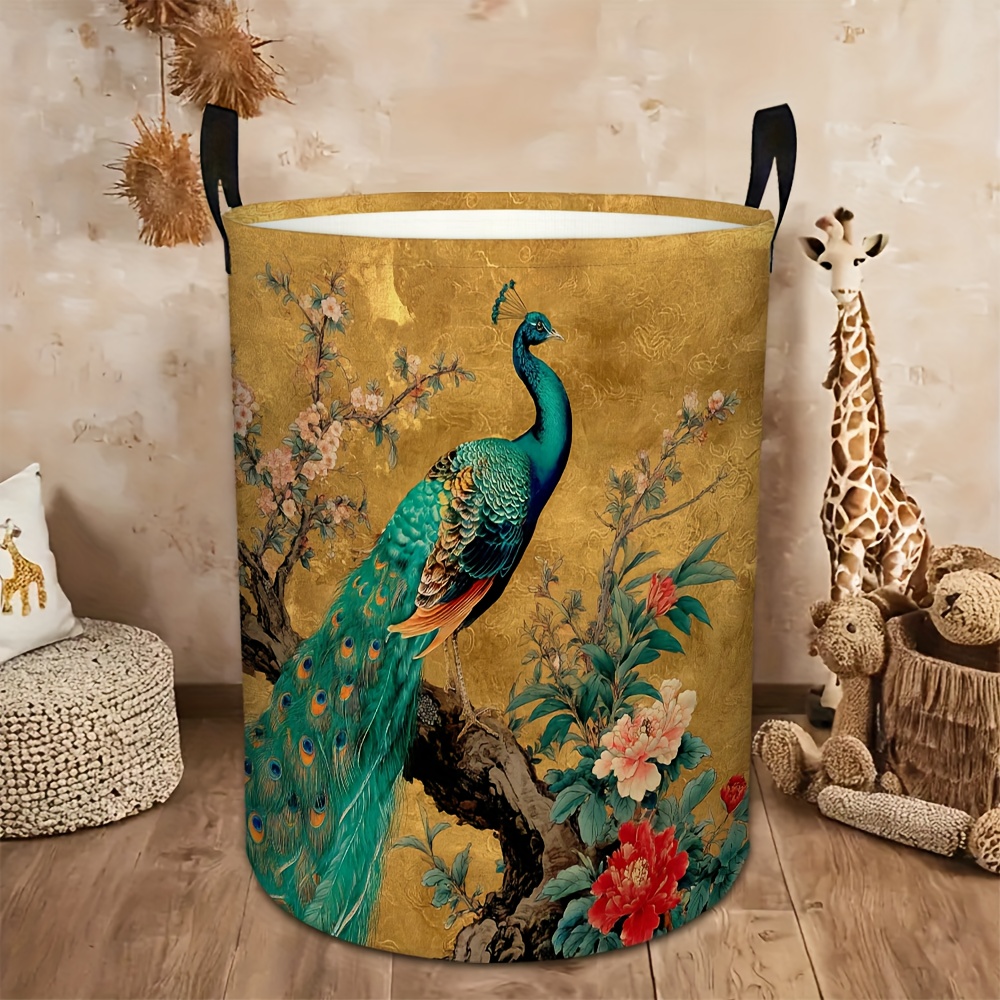 TEMU 2d Printed 1pc 13x17.7inch/33x45cm Oriental Chinoiserie Folding Laundry Basket With Shui - Elegant Chinese Foldable Organizer Suitable For Home,