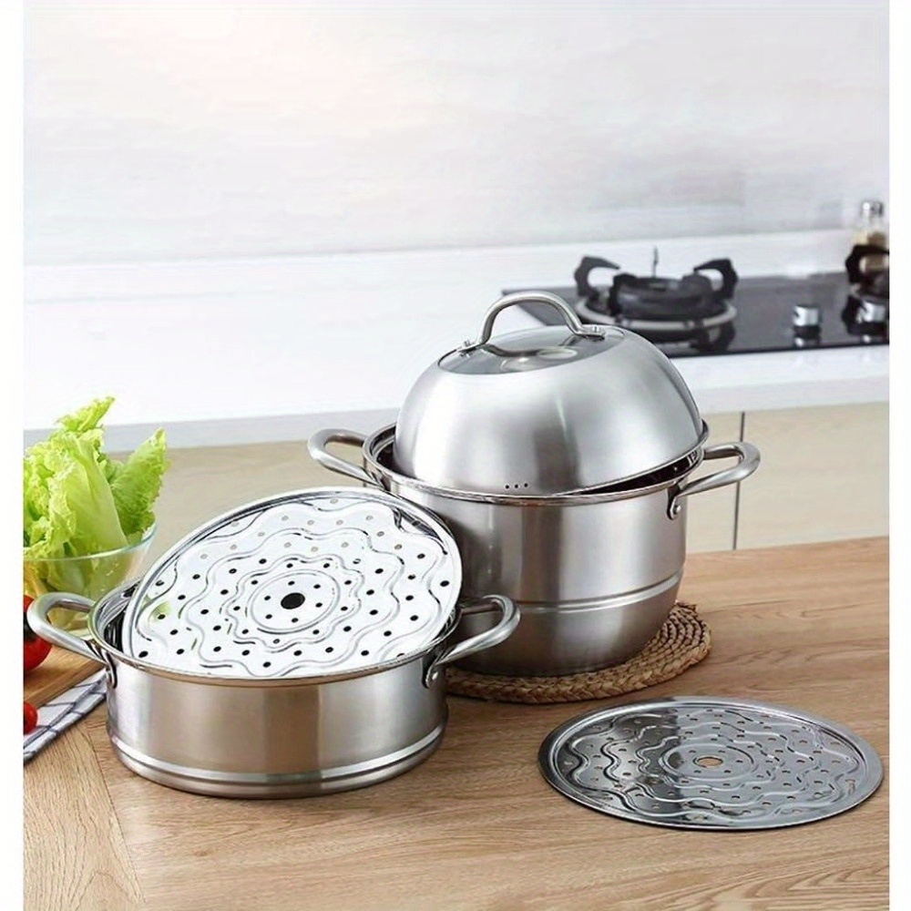 versatile stainless steel steamer set with non stick cooker tempered glass lid ventilation   home kitchens multi layer composite bottom details 2