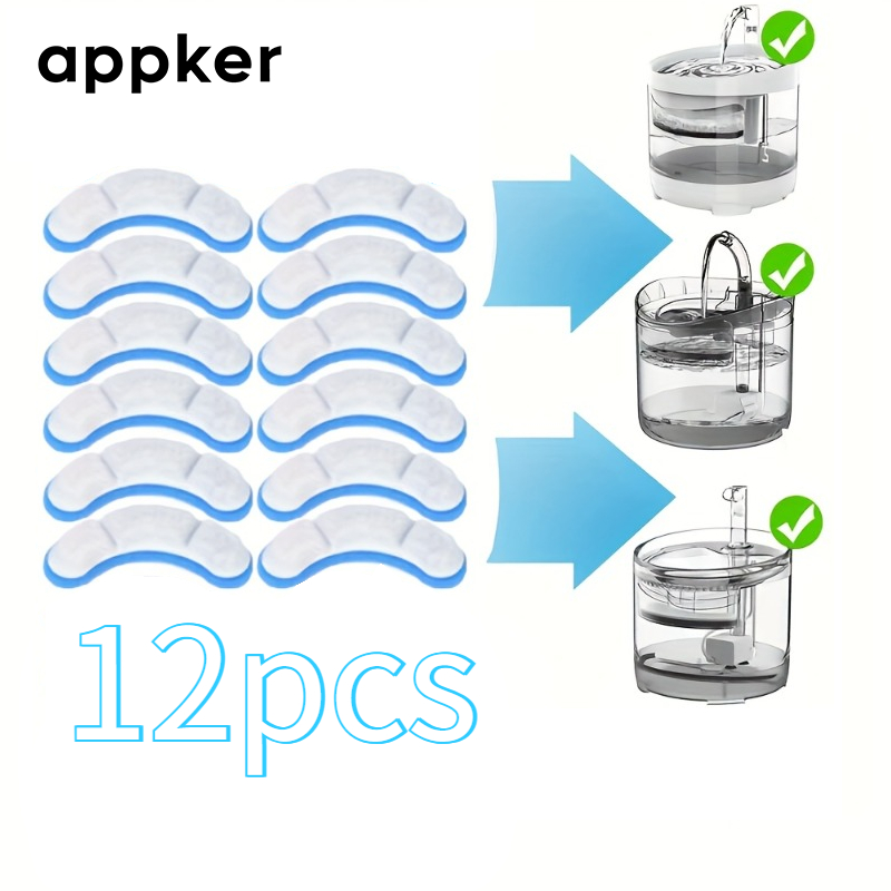 TEMU Appker 12/24pcs Pet Water Fountain Replacement Filters For Cats - Compatible With Automatic Drinking Dispensers, White Filters With Black End