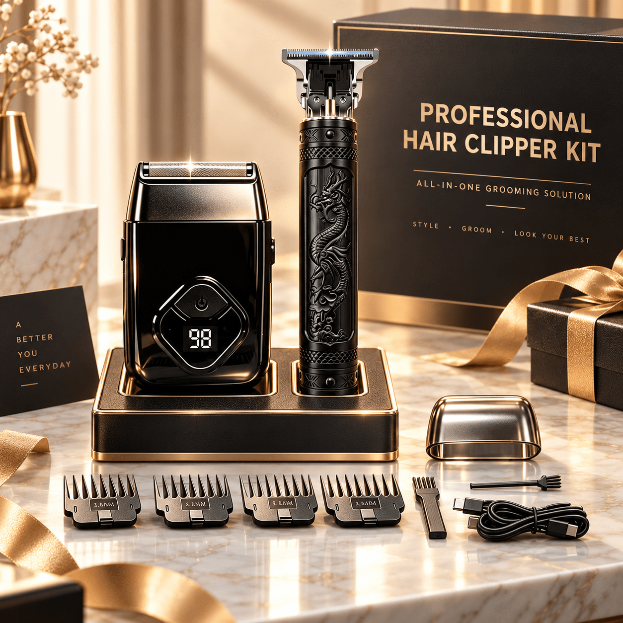 TEMU Grooming Kit , Home Haircut And Styling Set - Hair Clipper, Shaver, Nose Hair Trimmer, Detail Trimmer And Straightening Brush, Cordless