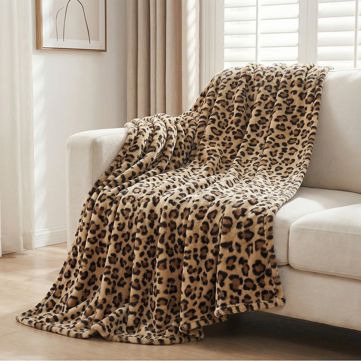 TEMU 1pc Leopard Print Flannel Double Size Blanket, Suitable For Sofa, Travel, Bed, Living Room, 300gsm Double-sided Fluffy Print Blanket