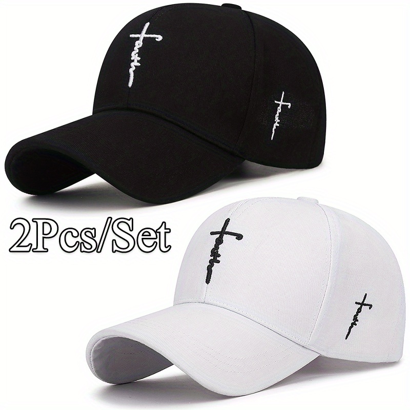 Image of Set Of 2 Stylish Men's Baseball Caps With Cross Embroidery, Breathable Duckbill Design For Outdoor Sports, Suitable For Everyone