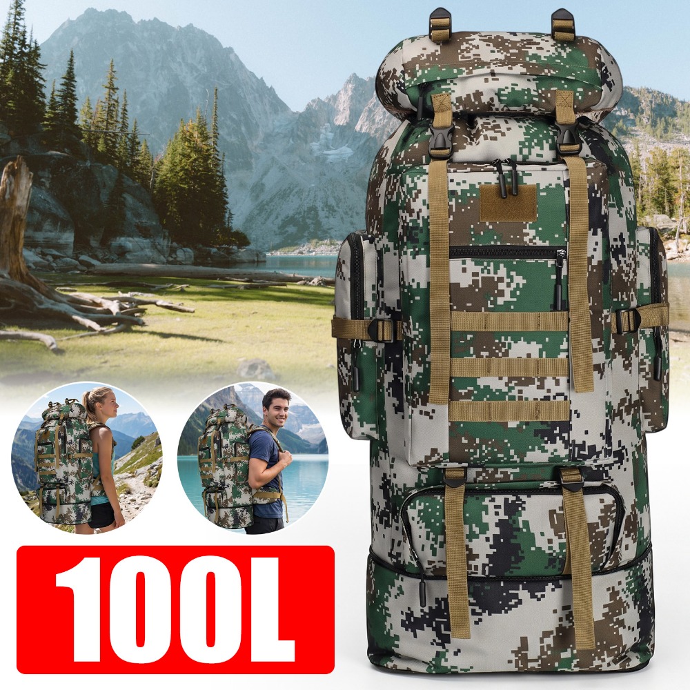 Image of 70l 100l Large Capacity Backpack Wear Resistant Durable Outdoor Daypack Multi Zipper Pockets Design Comfortable Portable Travel Rucksack Ideal For Camping Hiking Mountaineering Outdoor Adventure Trips