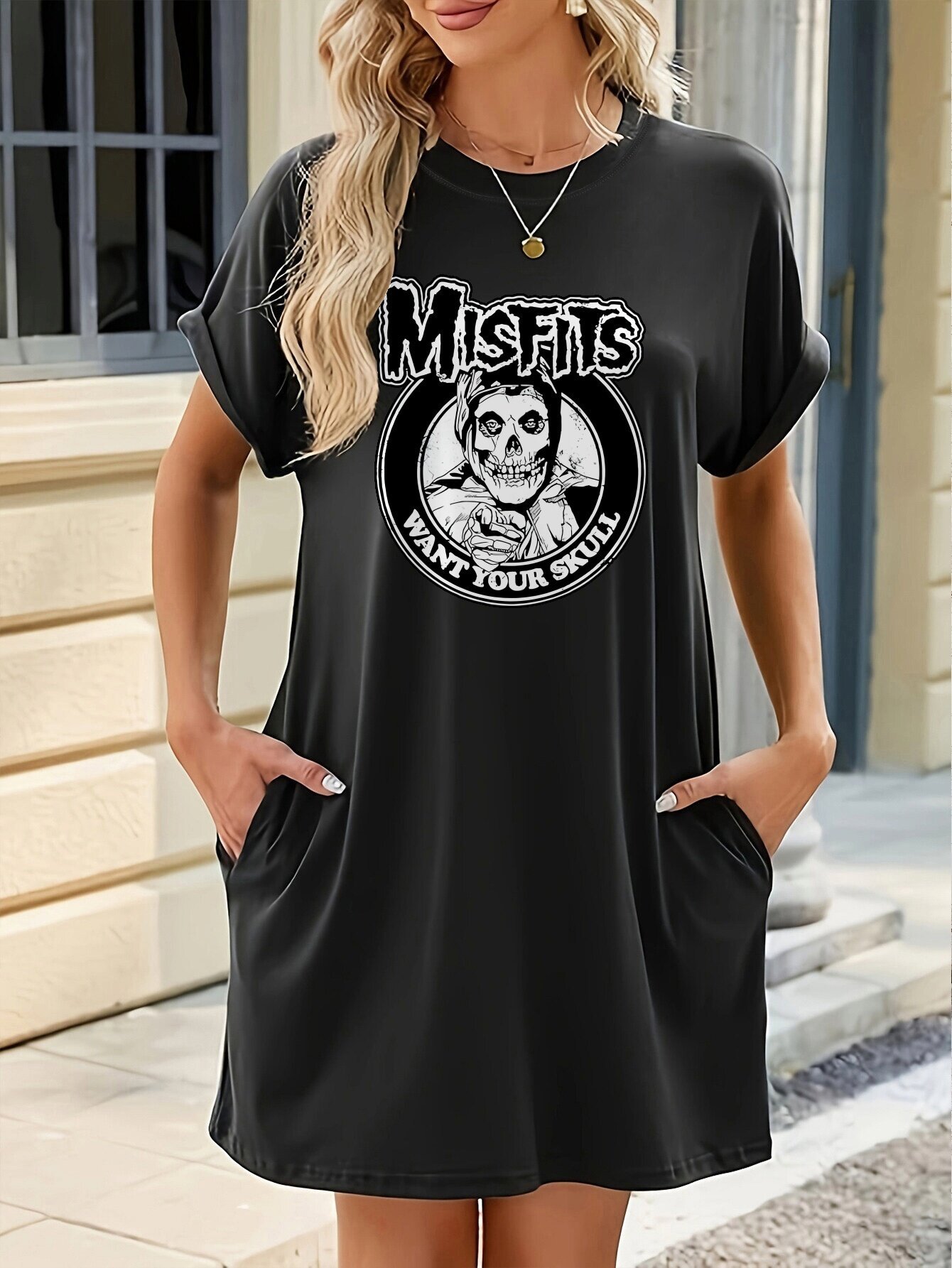womens casual graphic print t shirt dress side pockets skull Temu