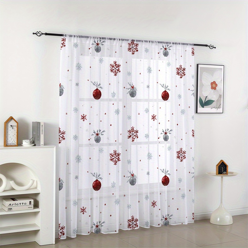 TEMU 2pcs Blanc Fenêtre Écrans avec Noël Ball de Neige Motif - Filtrage de Lumière, Anti-Moustique, Facile à Installer, Polyester Durable, Parfait