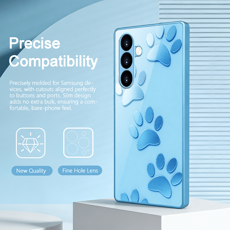 TEMU Phone Case - Print Pattern Metal Paint Blue Glass Shell Phone Case With Exquisite Luxury Feel, Suitable For Galaxy