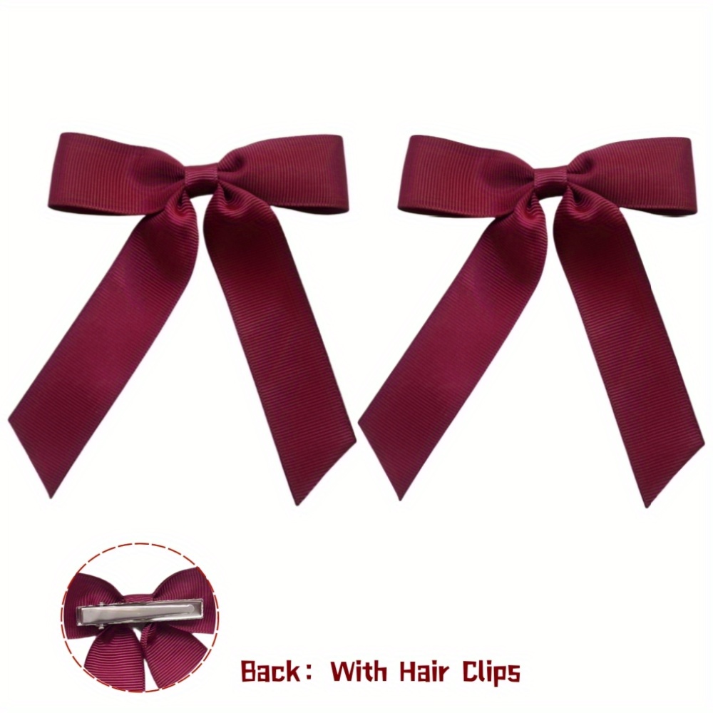 2pcs Solid Color Bow Short Tassel Hair Clip Set