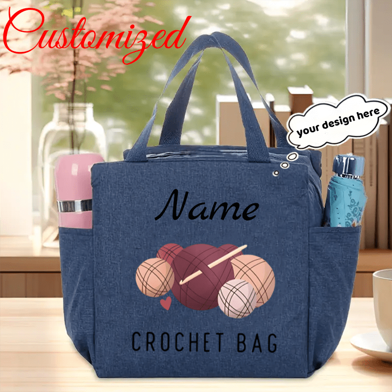 TEMU Custom Personalized Name Mini Tote Bag, Knitted Storage Pouch - Crochet/yarn Organizer With Zipper Closure, Suitable For Knitting/crochet