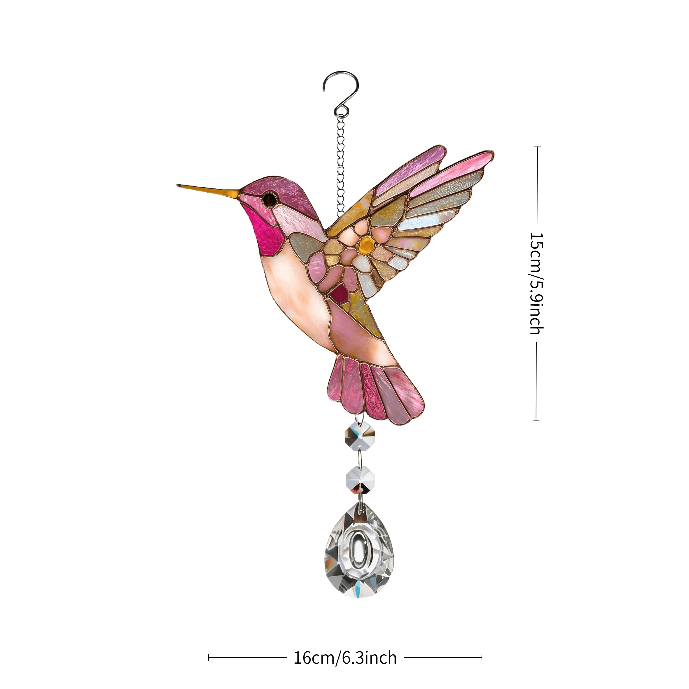 TEMU 2d Flat, 1 2d Flat Stained- Outdoor Hummingbird Acrylic Hanging Ornament With Crystal Bells, A Courtyard And Balcony Decoration Hanging Piece, A