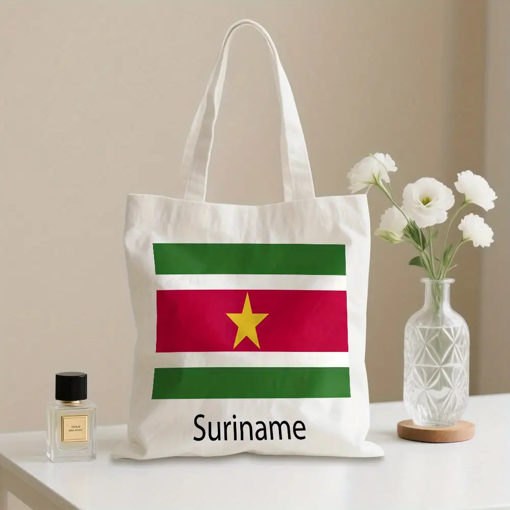 TEMU 1pc, Double-sided Design. 1pc Suriname Flag Tote Bag - Sturdy Polyester Reusable Large Capacity Shopping Bag For Women, Everyday Use, Holidays &