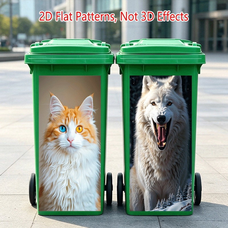 item picture 2pcs 2d flat printing trash can stickers heterochromatic pupil cute cat themed design 37 82cm self   wall decal wallpaper for kitchen trash can decoration suitable for trash cans   decor 2d flat