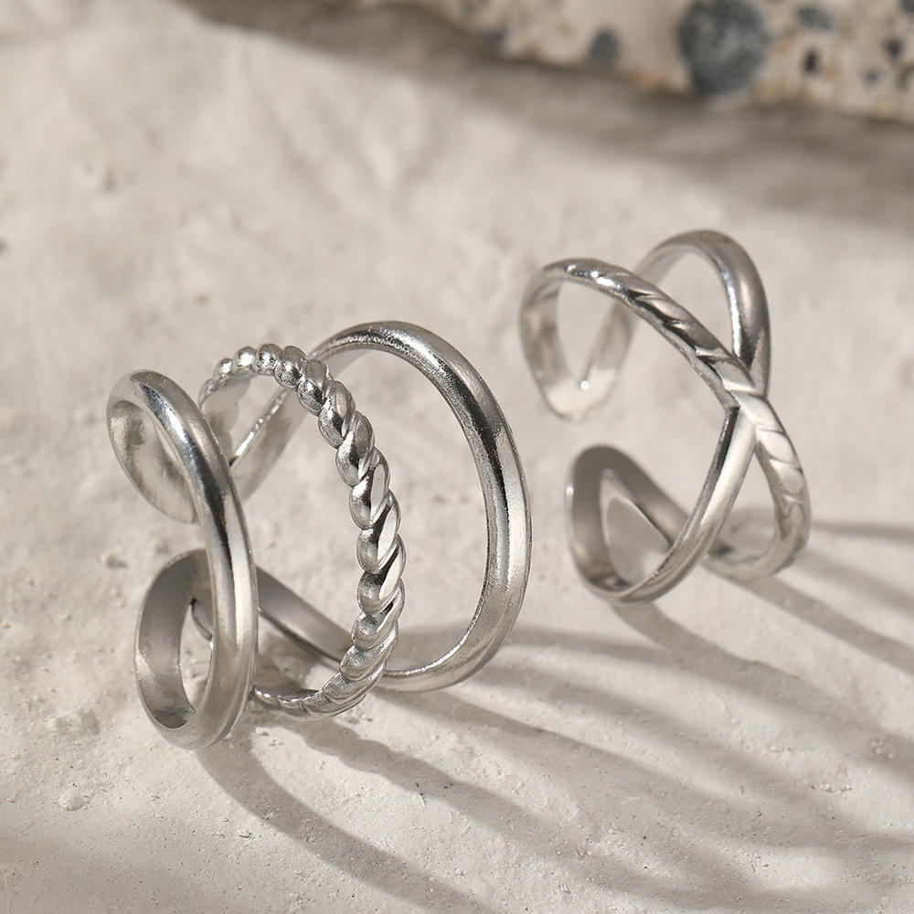Hot Ladies Fashion Stacked Ring 2pcs Set Of Stainless Steel Geometric Niche Easy Do Not Fade Open Suitable For Daily Gifts