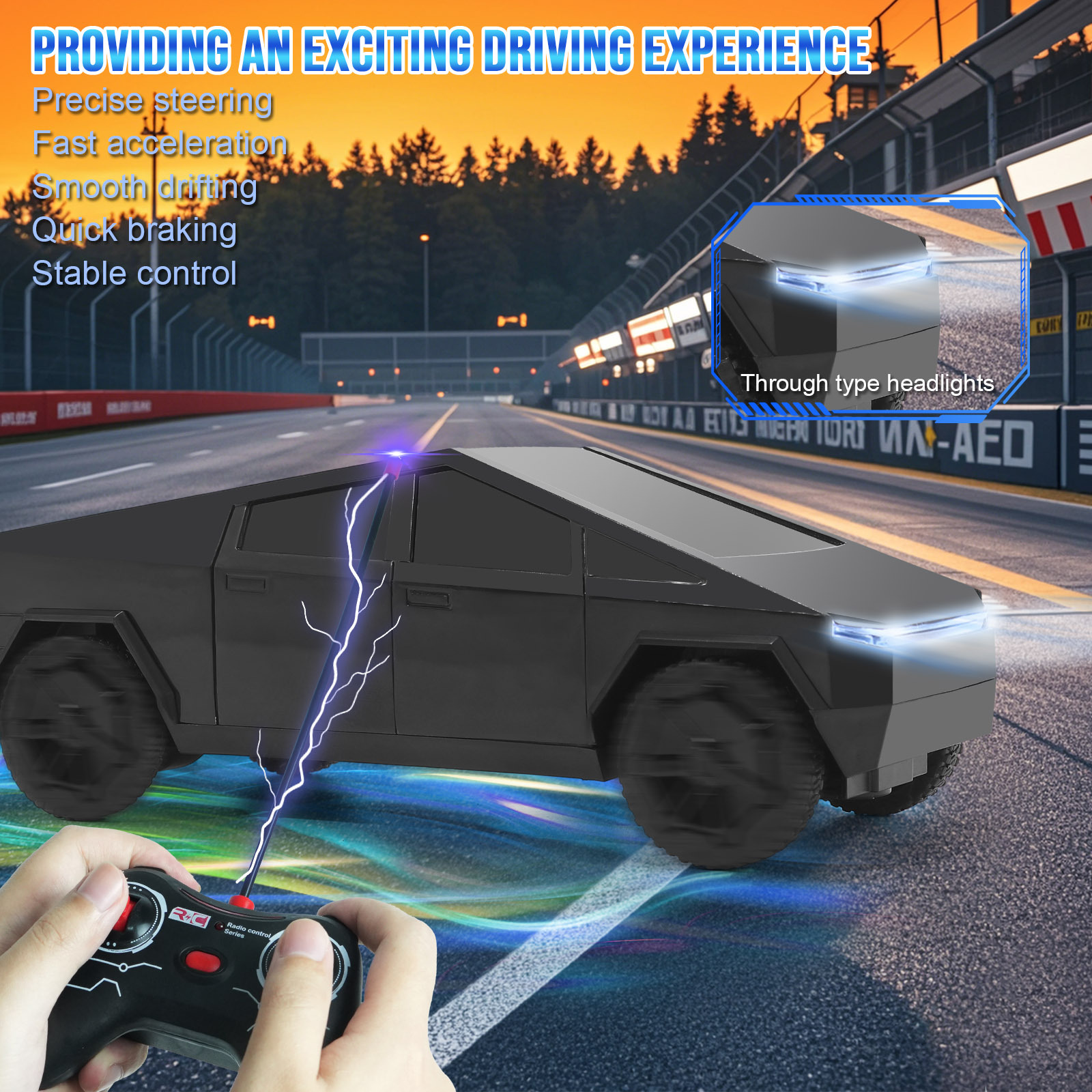 Cyber Truck Toy Remote Control Pickup Truck, 1/24 Scale Racing Cybertruck Model, Rechargeable Battery & Light and Loadspace, for Adults and Boys