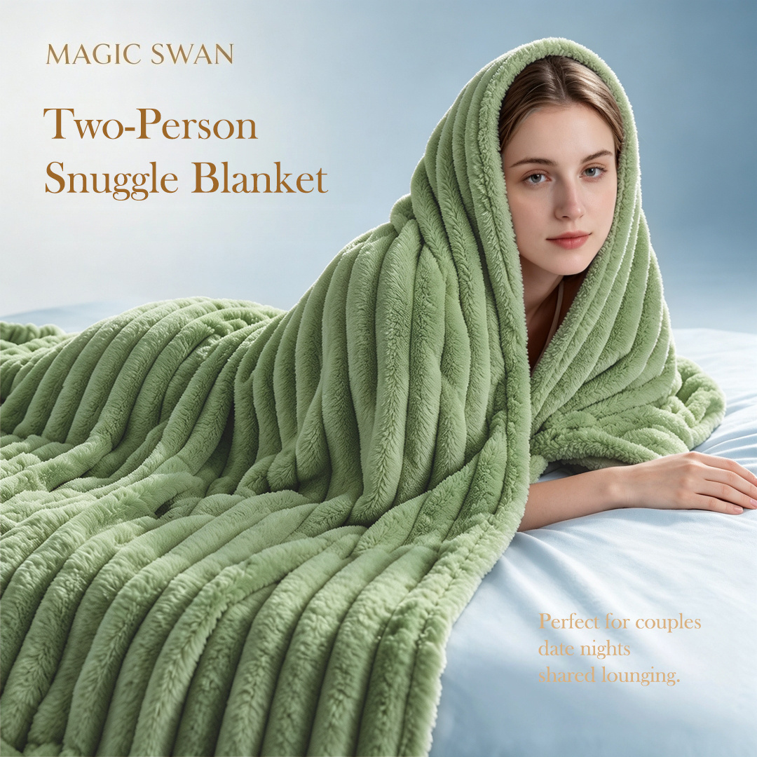 TEMU Luxury Flannel Blanket 1pc Faux Rabbit Fur Lightweight Warm All Season Use Stylish Stripes For Machine Washable Perfect Gift Idea