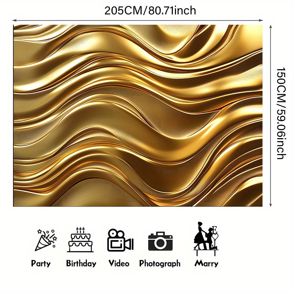 1pc Golden Fluid Wave Texture Backdrop Banner - Durable Polyester Wall Decoration for Parties, Birthdays, Anniversaries & Celebrations - Versatile Indoor/Outdoor Use, Party Backdrop | Elegant Decor | Durable Polyester, Golden Decorations