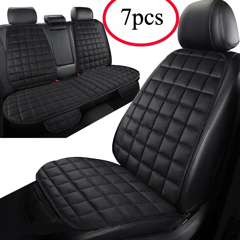 E-shop 7-teiliges Auto-Sitzkissen-Set, Sommerkomfort, Kurzplüsch, quadratischer Karomuster-Stil, weich und bequem, einfarbig, einfach und großzügig,