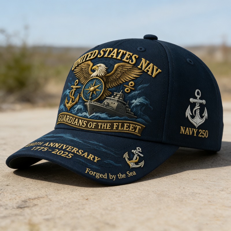 E-shop Gedenk-Ausgabe Baseball Cap | 250. Jahrestag 1775-2025 Golden Skull Anchor, Strapazierfähiges Elastan-Material, Street Style