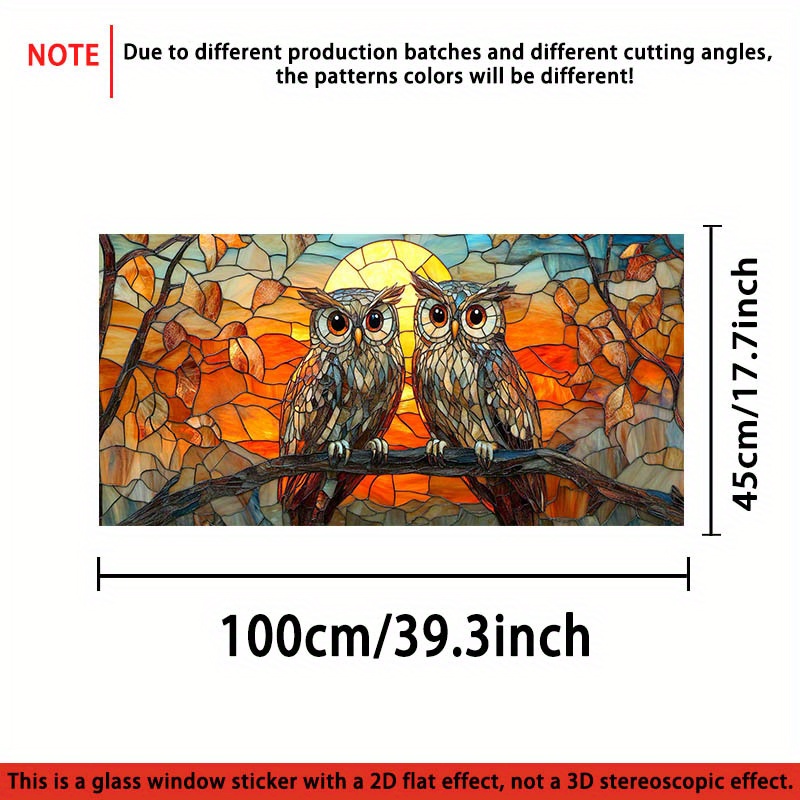 TEMU 1pc Owl Stained Glass Window Film, 2d Flat Pvc Static Cling Decorative Privacy Decal, Removable & Reusable, , No Glue Needed, For Home, Kitchen,