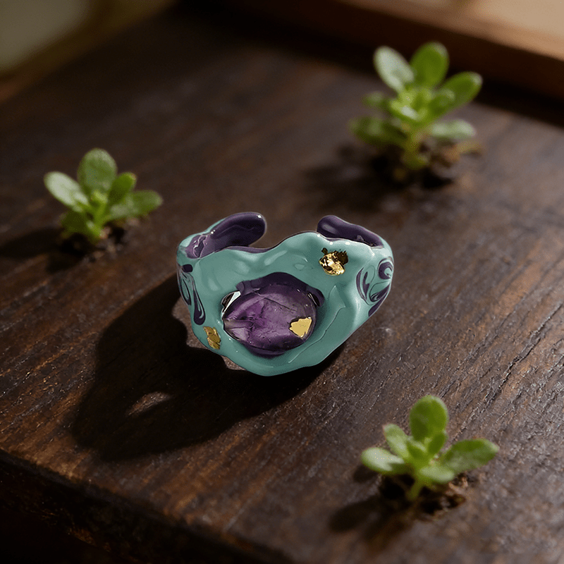 TEMU 1pc Ceramic Natural Stone Ring Irregular Geometric Ring Suitable For Daily Party Wear Valentine's Day Ideal Gift Applicable