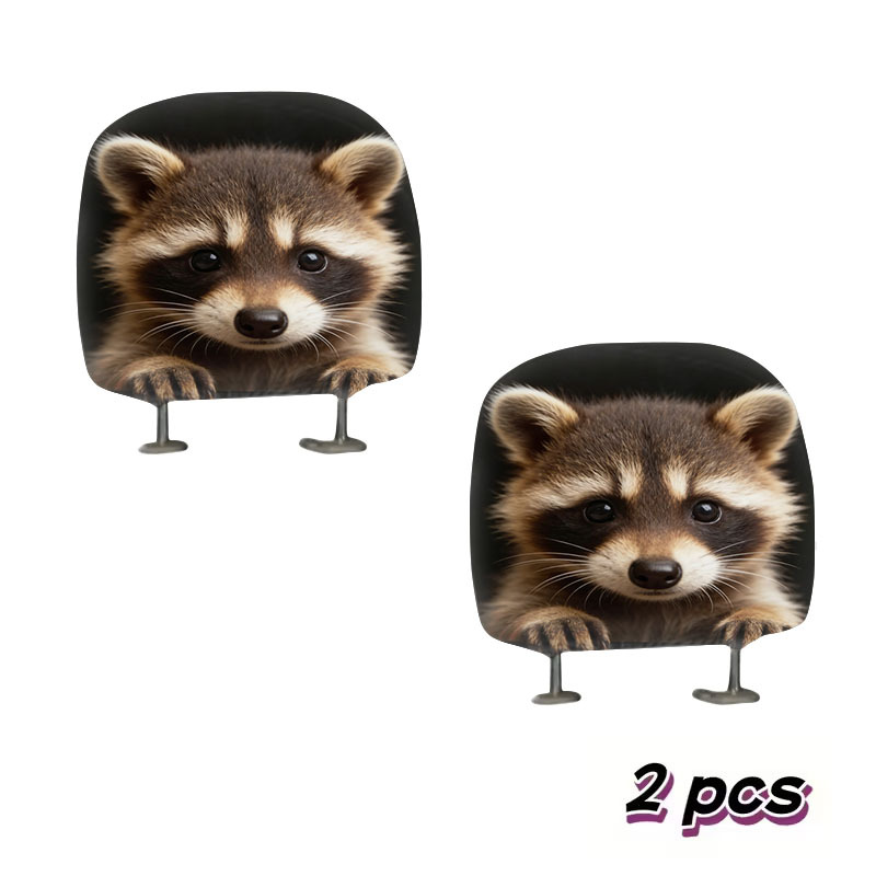 TEMU Set Of Raccoon Print Headrest Covers In A , Perfect For Enhancing The Interior Ambiance Of Your Vehicle - Showcasing Personal Charm - An Upgrade
