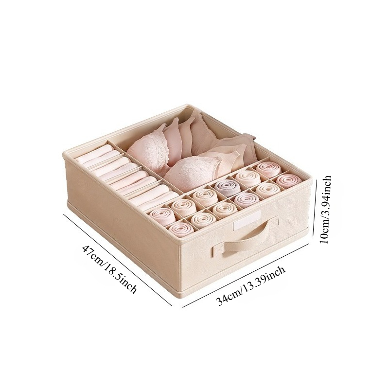 TEMU Boîte de rangement 2-en-1 pour sous-vêtements, beige, 17 compartiments. compartiments empêchent les sous-vêtements d' écrasés et déformés. Les