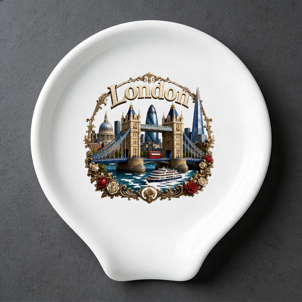 TEMU London Ceramic Spoon Rest, Vintage Boho Decorative Spoon Holder, London Bridge Cityscape Kitchen Gift For And Home Decor