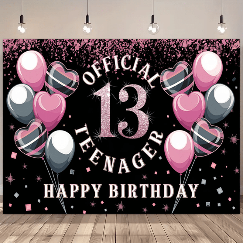 

Rose Golden 13th Birthday Party Backdrop - Happy Teenager Celebration Banner, Polyester Photography Background, 90.5x70.8in