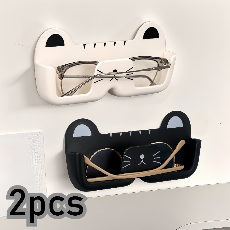 TEMU Jynor 2pcs(black & White)wall-mounted Cat Shaped Glasses Storage Box, Suitable For Bedside, Bathroom, Living Room, And Cabinet Use., Shelves