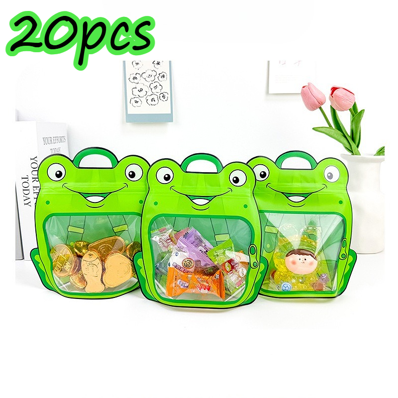 TEMU Gift For Her/him 20pcs Frog Gift Bags, Reusable Pouch With Window, Cute Cartoon , Plastic Gift Bags With Handles, Multipurpose Large Capacity,