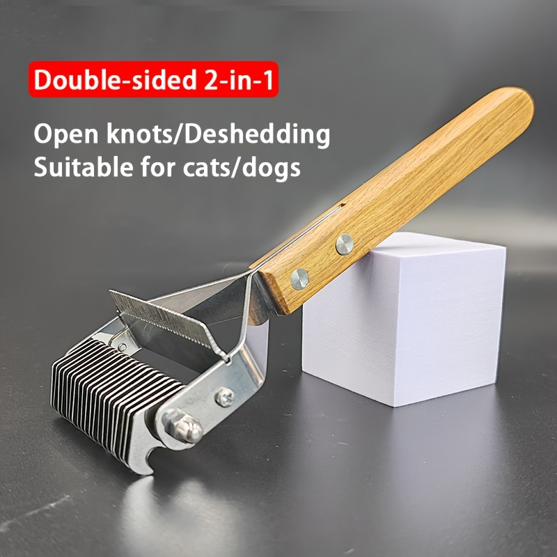 TEMU Pet Hair Removal Comb, 2in 1 Combing Brush, Suitable For Long And Medium Hair, Removes , Loose Hair, Undercoat Comb For Dogs And Cats, Stainless Steel Comb Head, Wooden