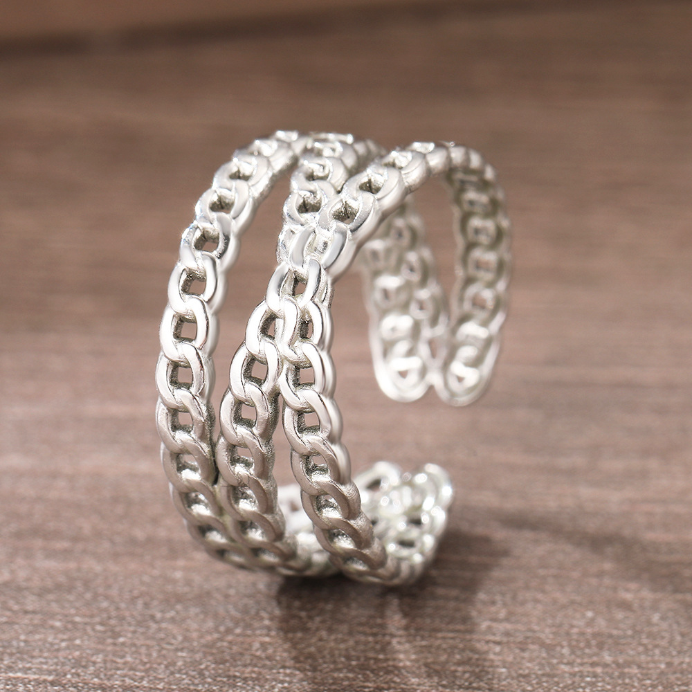 Double-Layer Cuban Chain Link Open Ring