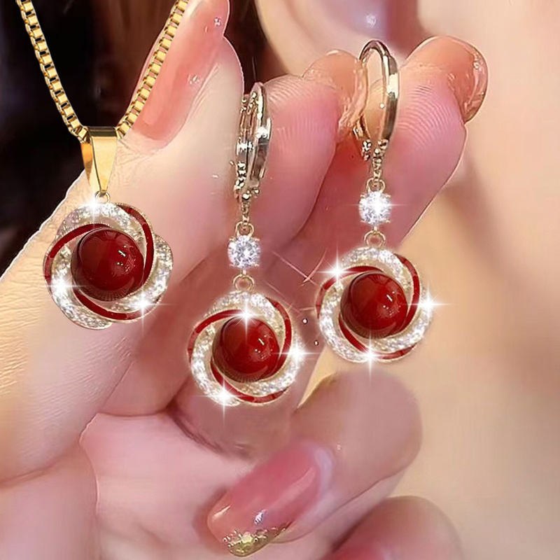 TEMU 3pcsshining Luxury Elegant Personality New Fashion Simple Necklace Earrings Party Commemorative Jewelry Versatile And Exquisite Christmas