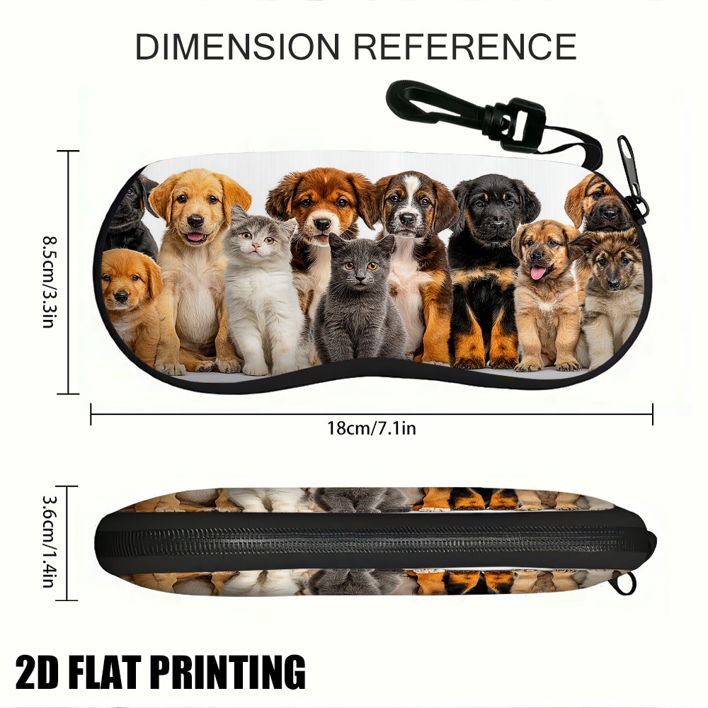 TEMU Estuche para gafas con cremallera de 1 pieza con adorables cachorros y gatitos, para viajes, gimnasio, salidas informales - con cachorro y ,