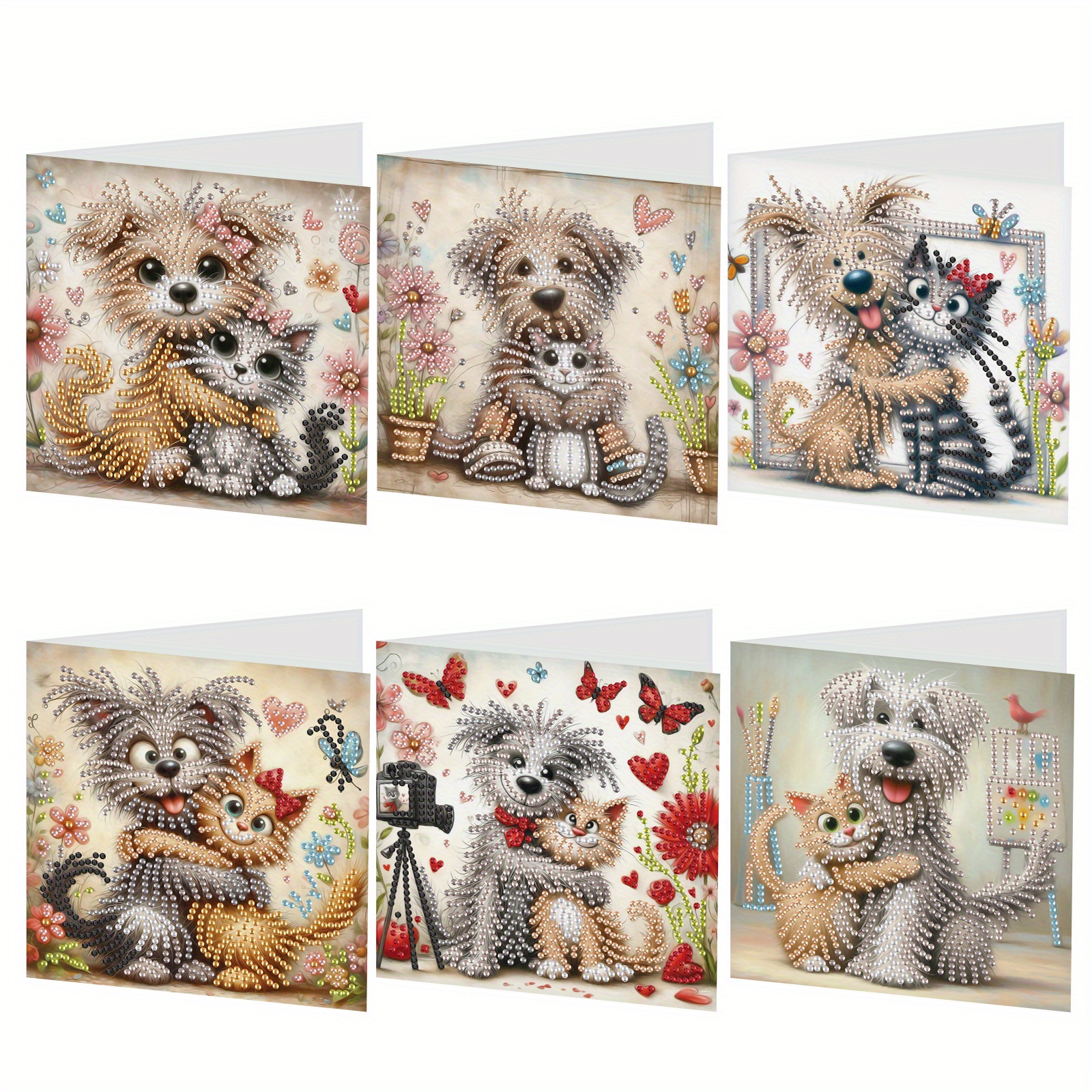 

6pcs Diy 5d Diamond Painting Kit - Kitten & Puppy Designs, Special Shaped Acrylic Gems, Handmade Greeting Cards For Christmas & , Family , Full Of , Ideas