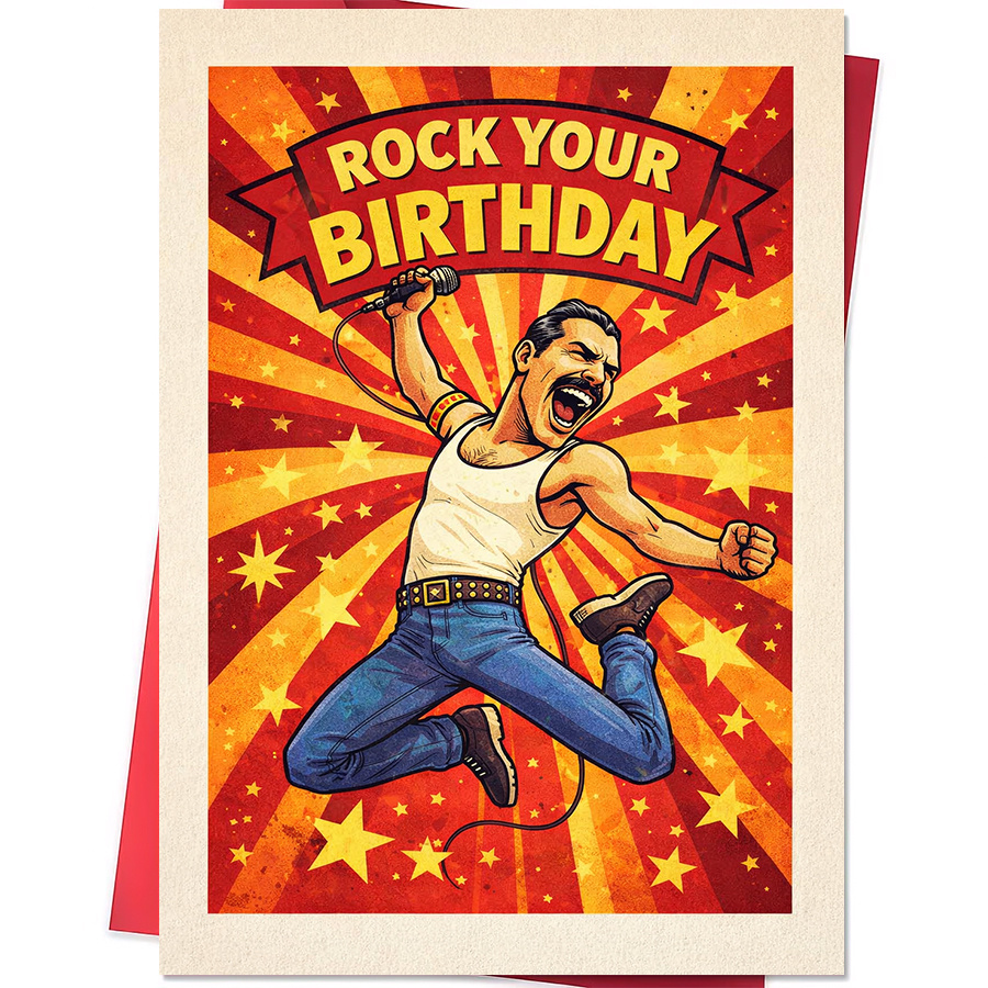 TEMU 1pc Rock Themed Greeting Card Suitable For Music Loving , Card With Envelope For Birthdays, Concerts, Music Parties - Paper Card For Rock Fans