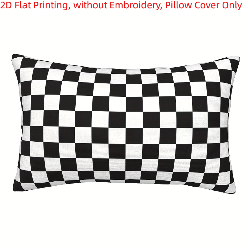 TEMU 2D Plat - 1pc, Impression 2D Plate, Housses de coussin décoratives à carreaux noirs et blancs, Impression recto, broderie, Garnitures de coussin
