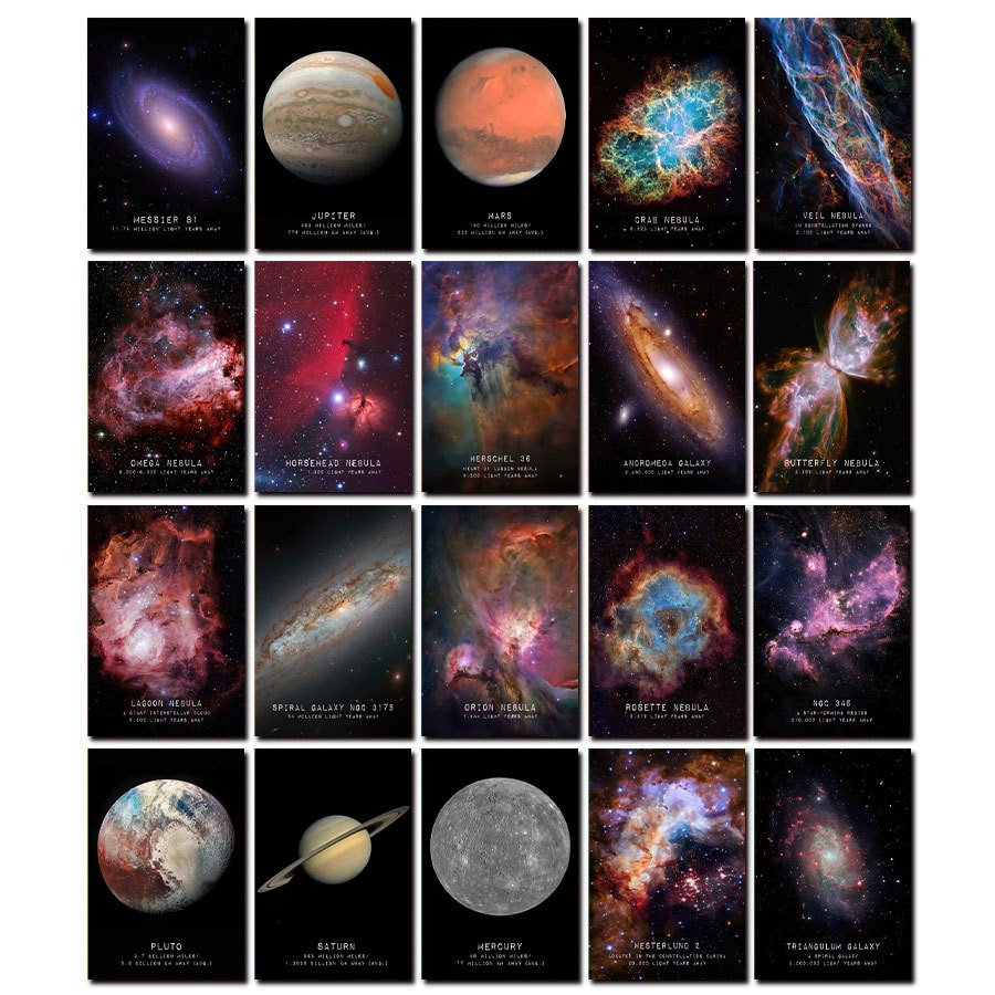 E-shop 20 Stück Universum Serie Galaxie Nebel Poster Kunst Wanddekoration Grußkarten, Postkarten und Kartons, Wiederverwendbar Geeignet für Versand und