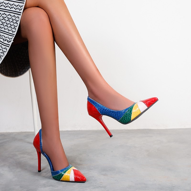 Image of Chic Stilettos, Statement Pointed Toe Pumps For Women, Vibrant Snake Embossed Elegant Heels For Spring Summer Fall Wedding Guest Party, Women Shoes