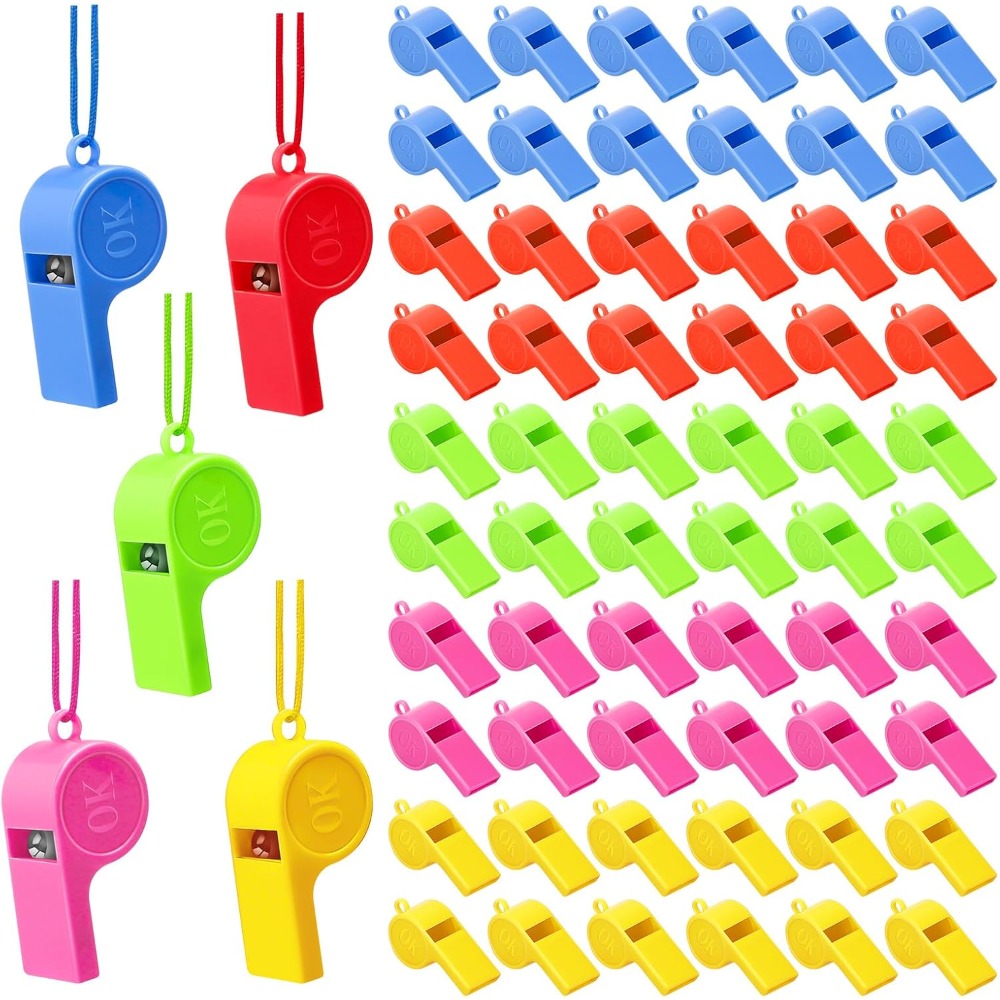 TEMU A Set Of 100 Loud Whistles Made Of Plastic, Featuring Adjustable Lanyards, Available In 5 Bright Colors. Suitable For Sports Events, Durable For