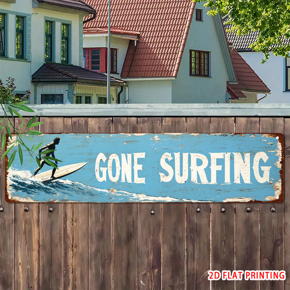 TEMU 2d Flat, 1pc Vintage Metal Sign - Retro Surfing Decor With Surfboard Graphic - Coastal Beach House, Garage, Bar, Cafe Wall Art - No Electricity