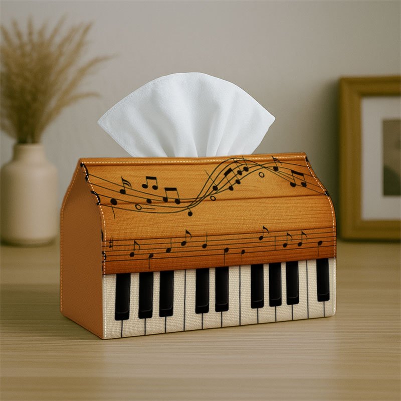 TEMU 1pc Musical Artistic Tissue Box Holder- Piano Keys Notes Warm Tone Design, Party Tissue Box, Multifunctional For Kitchen& Dining, Durable Fabric