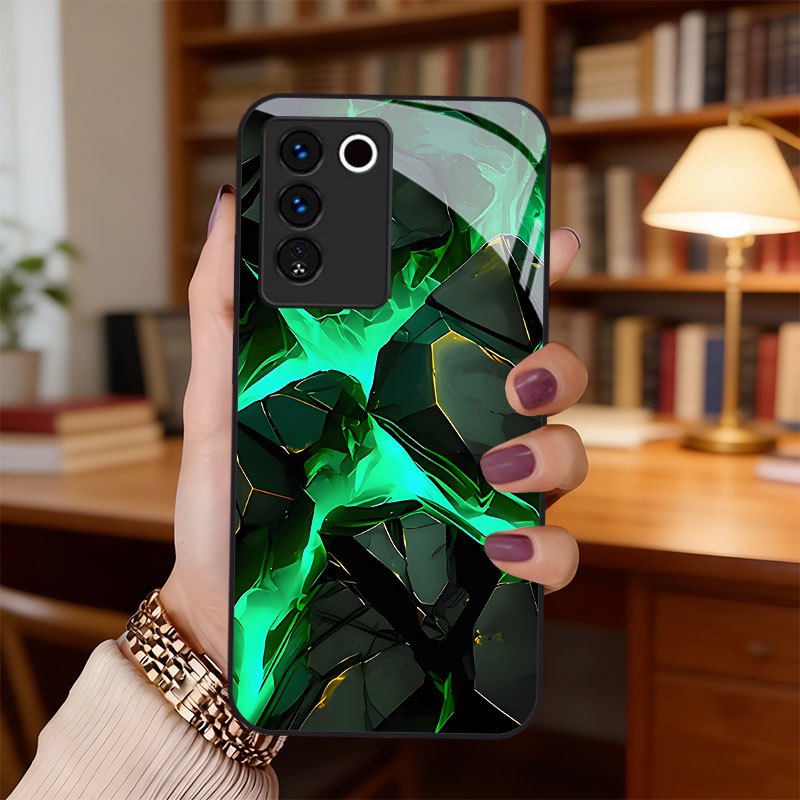 TEMU Phone Case - Fashionable Dark Green Fluorescent Crack Print Phone Case For Oppo A16e/a16k/a17/a18/a3 4g/a38/a3x 4g/a54 5g/a57 4g/a58