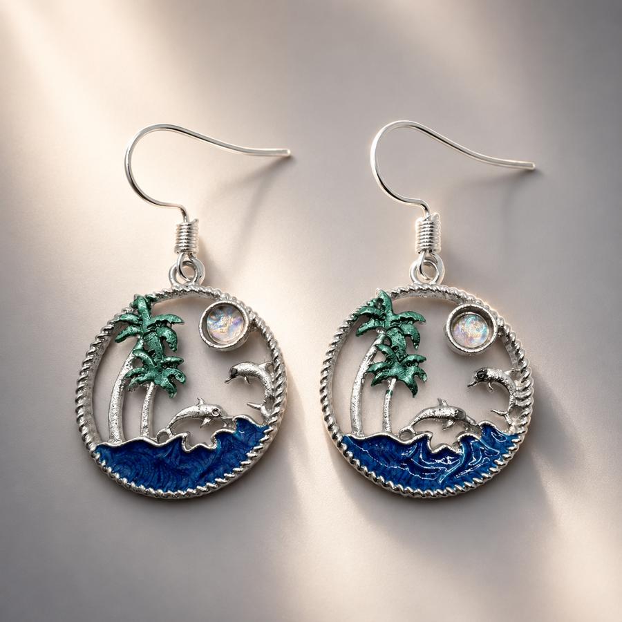TEMU 1 Pair Fashion Hollow Coconut Tree Wave Dolphin Dangle Earrings, Fresh , Ideal For Christmas, Halloween, Valentine's Day, Anniversary, Wedding,