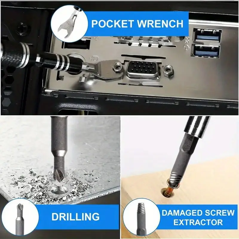 138in 1 precision screwdriver set diy repair tool kit with steel bits for iphone tablet watch camera mini wrench stripped screw extractor magnetic non slip handle tweezers grey red Product details 5