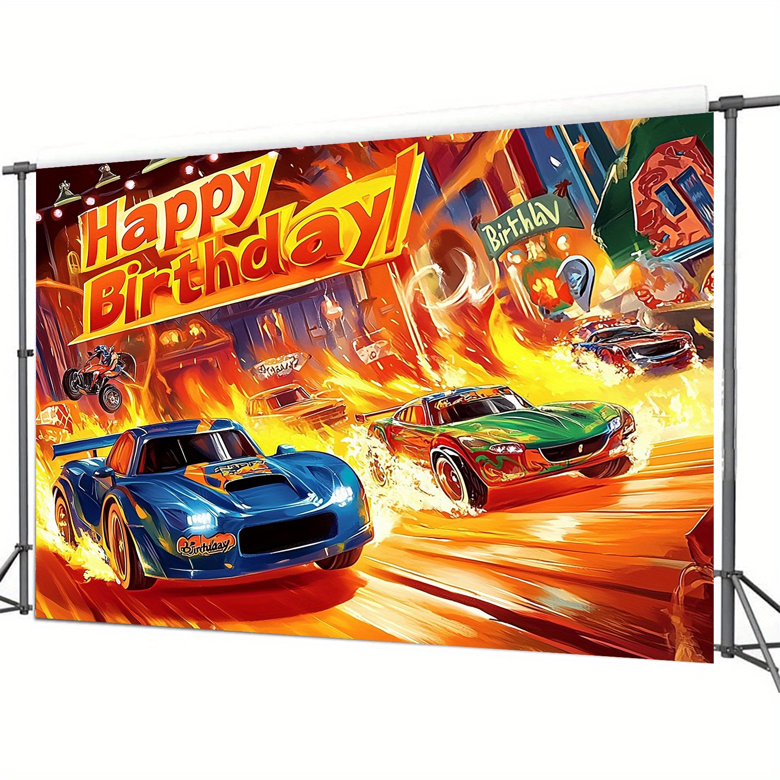 Happy Birthday Banner Mit Rennauto-Design – Hintergrund Für Geburtstagsfotos (185x112 Cm)
